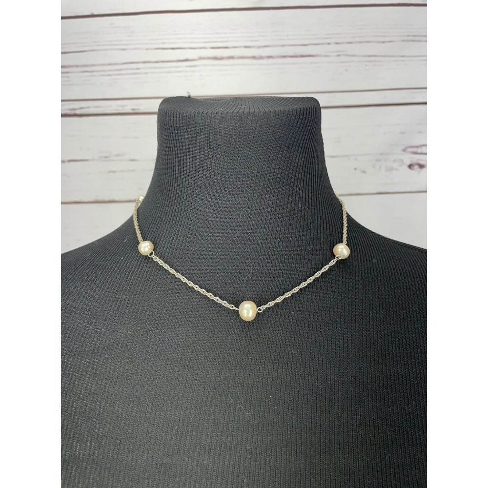 Silver Pearl Beaded Fashion Choker Necklace